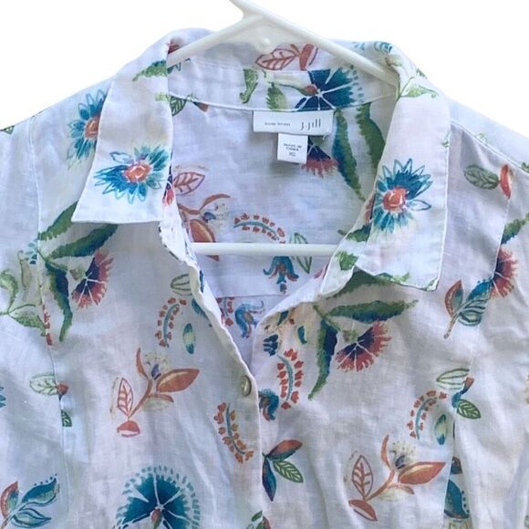 J.Jill Love Linen Sleeveless Shirt Dress XS Floral Button Front Summer Casual - Picture 4 of 6